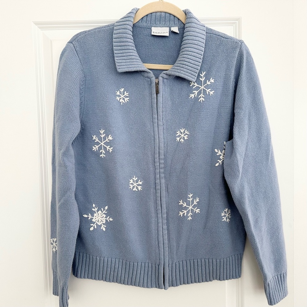 Snowflake Embroidered Full Zip Winter /Christmas Cardigan Sweater- Teacher Style